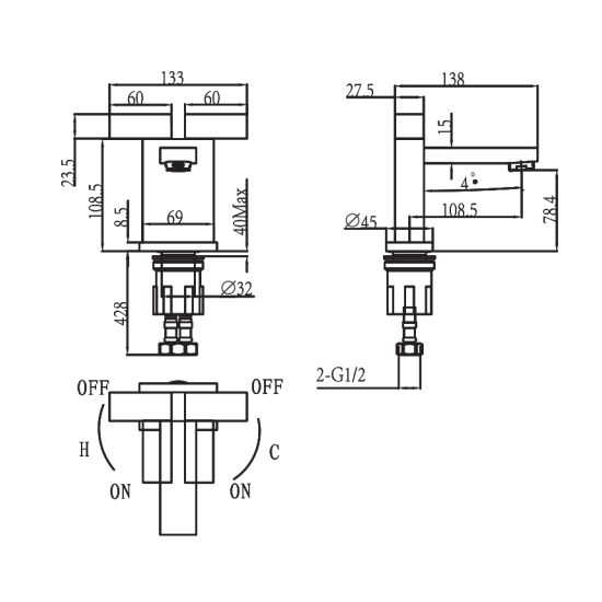 Porta Sanitary Ware - HDA0301M Double Knob Basin Mixer