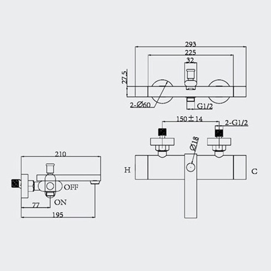 Porta Sanitary Ware - HDA0653Y Double Knob Bath Mixer