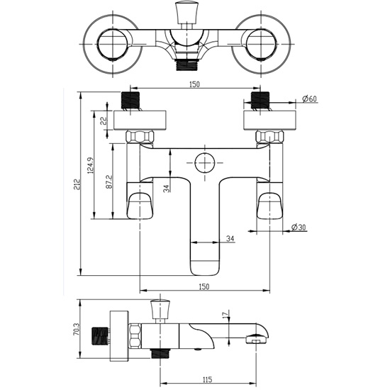 Porta Sanitary Ware - HDA3583Y Double Knob Bath Mixer