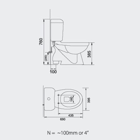 Porta Sanitary Ware - HD12N Two Piece WC