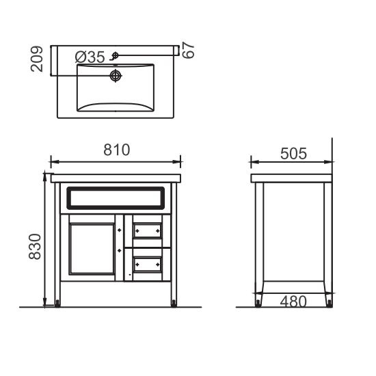 Porta Sanitary Ware - HDFL080A Wooden Cabinet